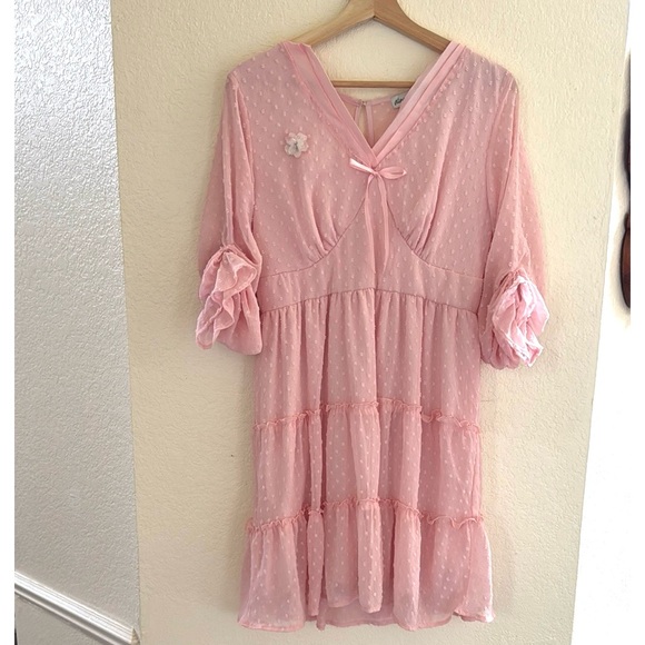 Dresses & Skirts - Almost Famous Classic Pink Sheer Polka Dot Dress.